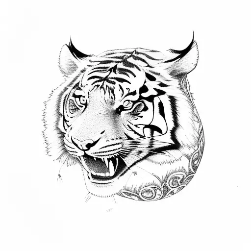 tiger with fire tattoo design idea