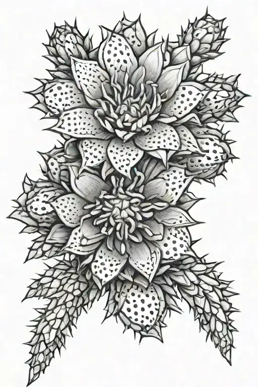 cholla cactus with single flower tattoo design idea