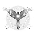 A majestic buzzard in flight, surrounded by intricate geometric patterns tattoo design idea