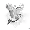 A majestic buzzard in flight, surrounded by intricate geometric patterns tattoo design idea