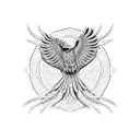 A majestic buzzard in flight, surrounded by intricate geometric patterns tattoo design idea