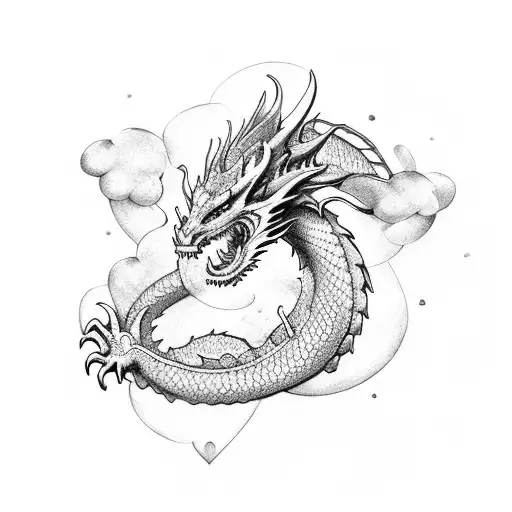 dragon guarding heart tattoo design idea