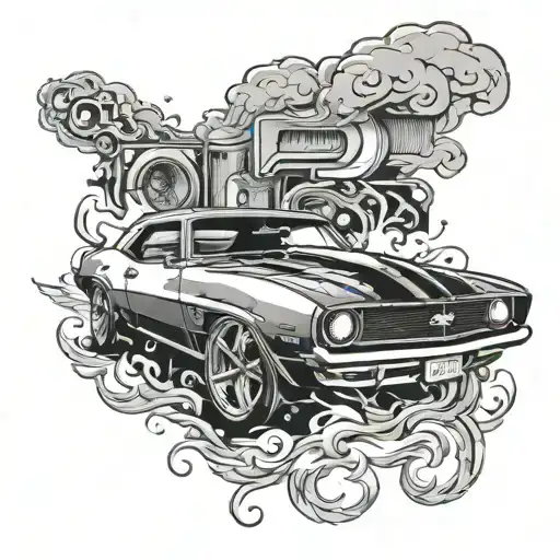 69 Camaro burnout smoke tattoo design idea