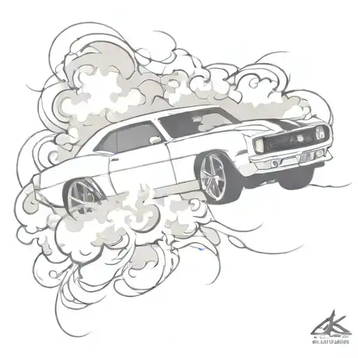 69 Camaro burnout smoke tattoo design idea