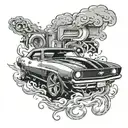 69 Camaro burnout smoke tattoo design idea