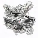 69 Camaro burnout smoke tattoo design idea
