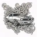 69 Camaro burnout smoke tattoo design idea