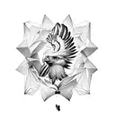 A fierce eagle emerging from an open book, symbolizing the power of knowledge and freedom. tattoo design idea