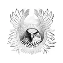 A fierce eagle emerging from an open book, symbolizing the power of knowledge and freedom. tattoo design idea