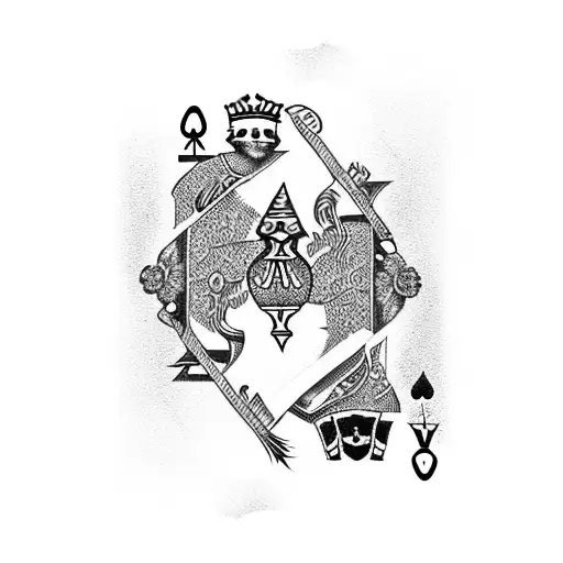 Blackwork "Queen Of Spades And Jack Of Diamonds" Tattoo Idea BlackInk AI