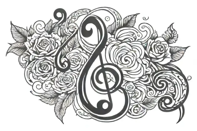 garden therapy music note intertwined tattoo design idea