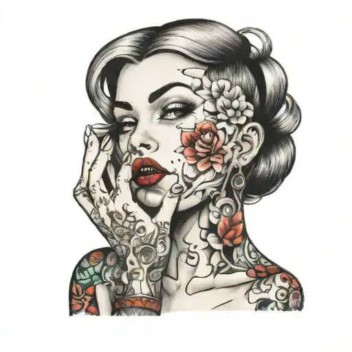 a girl sucking her thumbs tattoo design idea