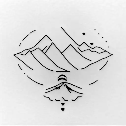 A simple tattoo of a heart-shaped mountain range with the word 'consistency' incorporated within it, representing the client's love for mountains and their belief in the power of consistency. tattoo design idea