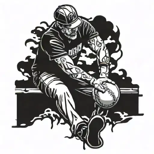 dad setting on a bucket catching a softball   tattoo design idea