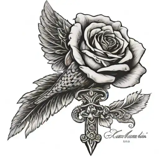 sword rose canary flying  tattoo design idea