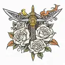 sword rose canary tattoo design idea
