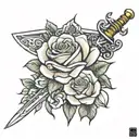 sword rose canary tattoo design idea