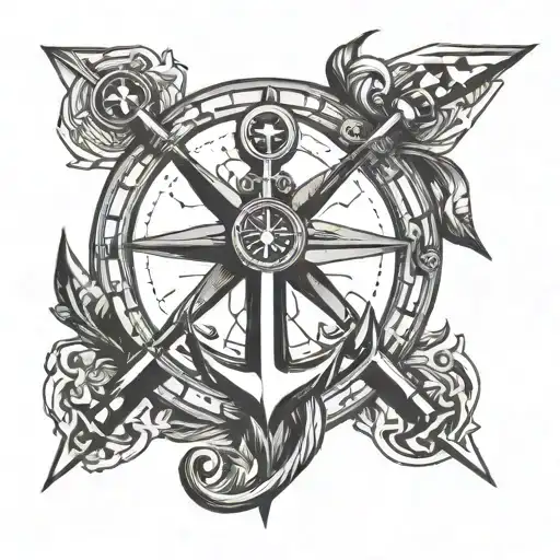 anchor with compass tattoo design idea