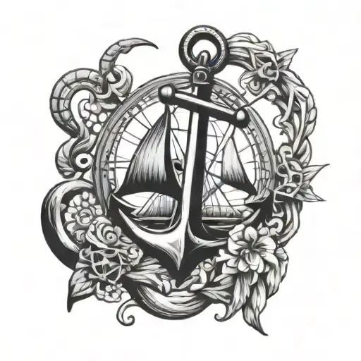 anchor with compass combo tattoo design idea