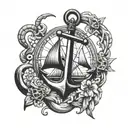 anchor with compass combo tattoo design idea