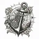 anchor with compass combo tattoo design idea