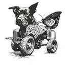 tracter with dog by its side and butter fly on the tractor tattoo design idea