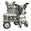 tracter with dog by its side and butter fly on the tractor tattoo design idea