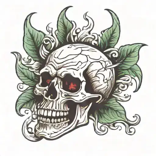 skull open mouth fire clover tattoo design idea
