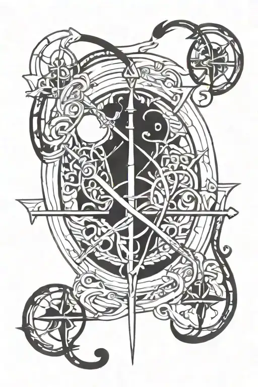 Sagittarius and Libra symbol intertwined tattoo design idea