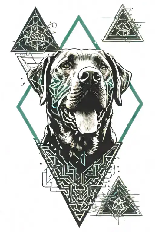 the happy face of a labrador retriever inside triangle tattoo design idea