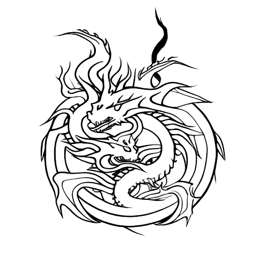 two identic dragon, back to back, one red one dark  tattoo design idea