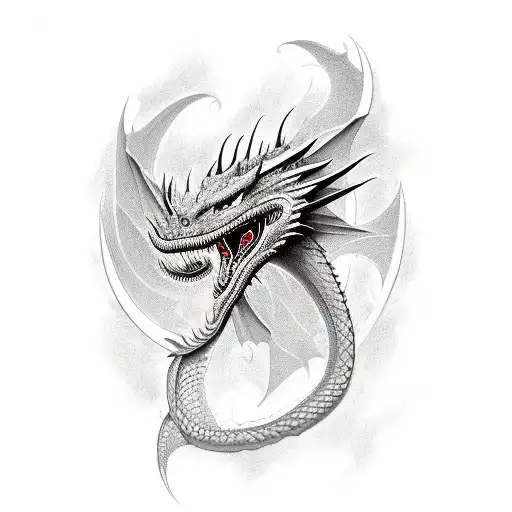two identic dragon, back to back, one red one dark  tattoo design idea