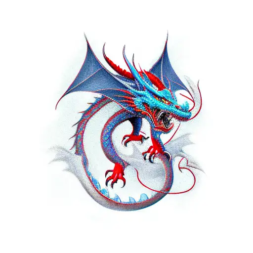 two identic dragon, back to back, one red one dark  tattoo design idea