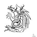 two identic dragon, back to back, one red one dark  tattoo design idea
