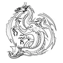 two identic dragon, back to back, one red one dark  tattoo design idea