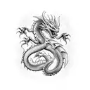 two identic dragon, back to back, one red one dark  tattoo design idea