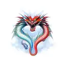 two identic dragon, back to back, one red one dark  tattoo design idea