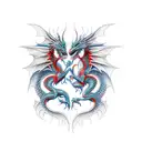 two identic dragon, back to back, one red one dark  tattoo design idea
