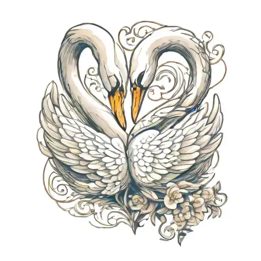 Two swans intertwined in a delicate dance, forming a heart shape with their necks tattoo design idea