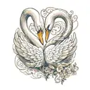 Two swans intertwined in a delicate dance, forming a heart shape with their necks tattoo design idea