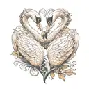 Two swans intertwined in a delicate dance, forming a heart shape with their necks tattoo design idea