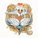 Two swans intertwined in a delicate dance, forming a heart shape with their necks tattoo design idea