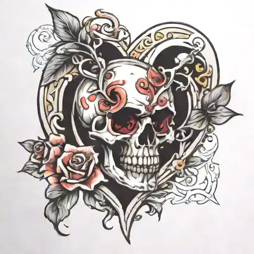 skull inside a heart   tattoo design idea