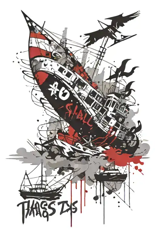 this to shall pass written with boat sailing towards tattoo design idea