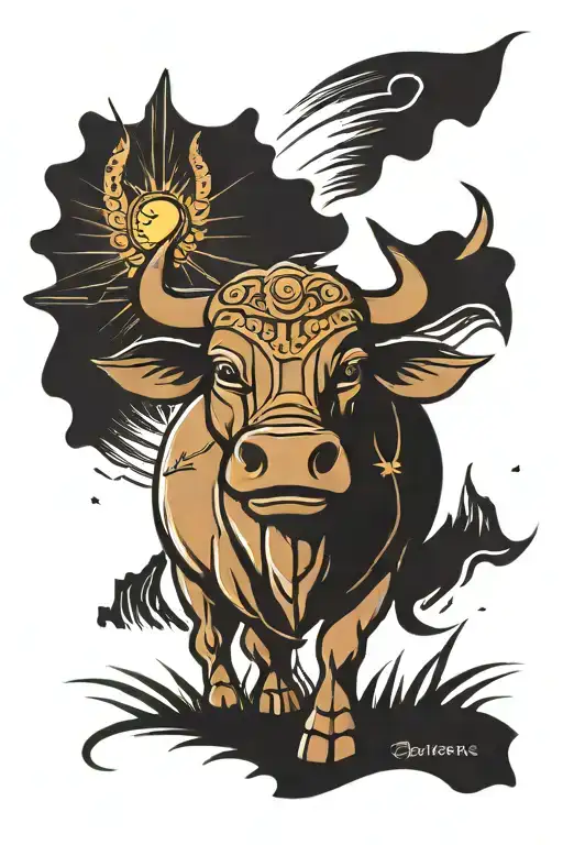 carabao and sun rays tattoo design idea