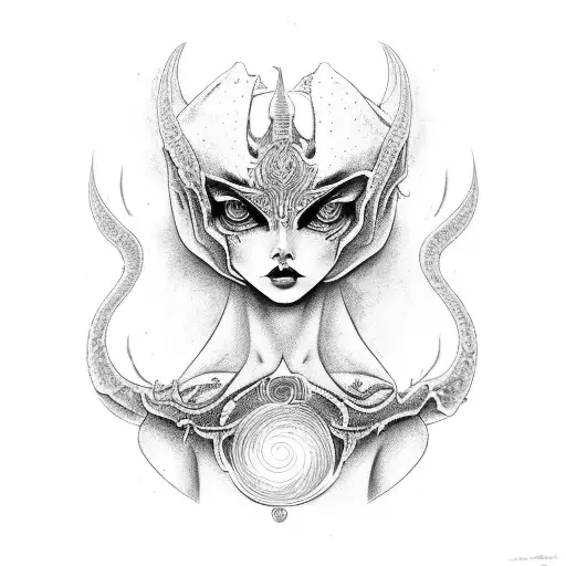 cuerpo entero de diosa Lilith y dagas tattoo design idea