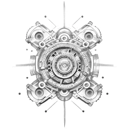 Mechanical gears and wheels forming a car and motorcycle silhouette tattoo design idea