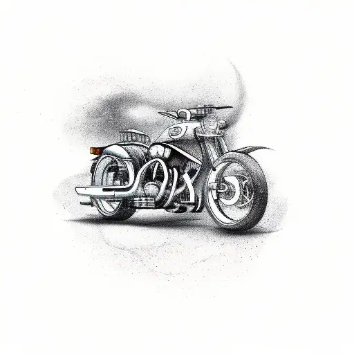 Illustration of a car and motorcycle merged together in a surreal way tattoo design idea