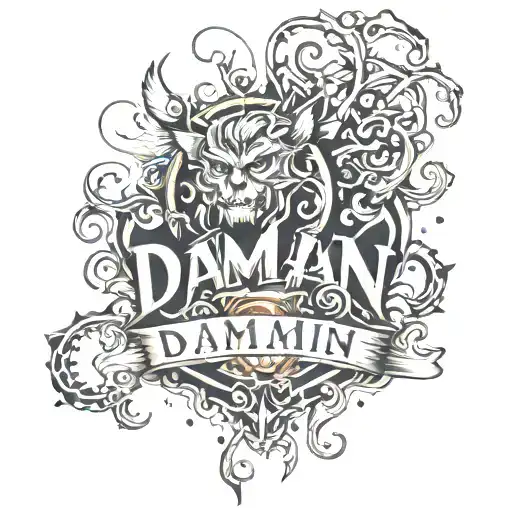 name Damian stuck in the skin tattoo design idea