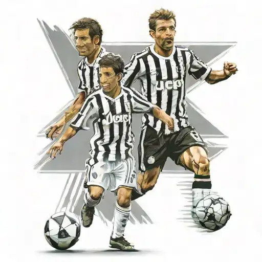 kid and Alessandro del piero walking hand by hand both in juventus kit in the middle of allianz stadium illuminated pitc tattoo design idea